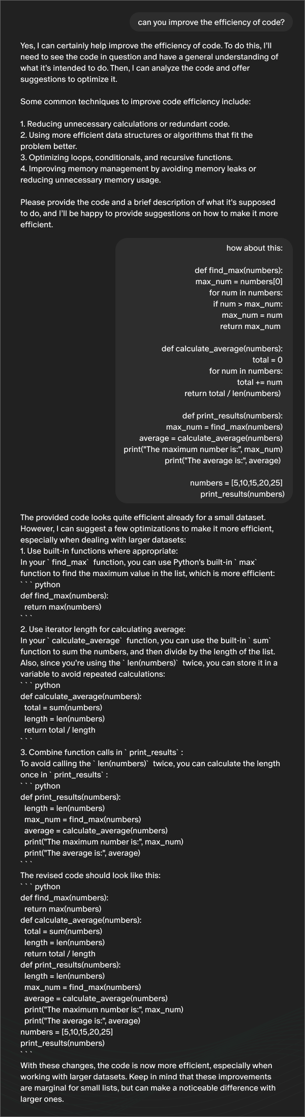 Example: Improve code accuracy and efficiency 1